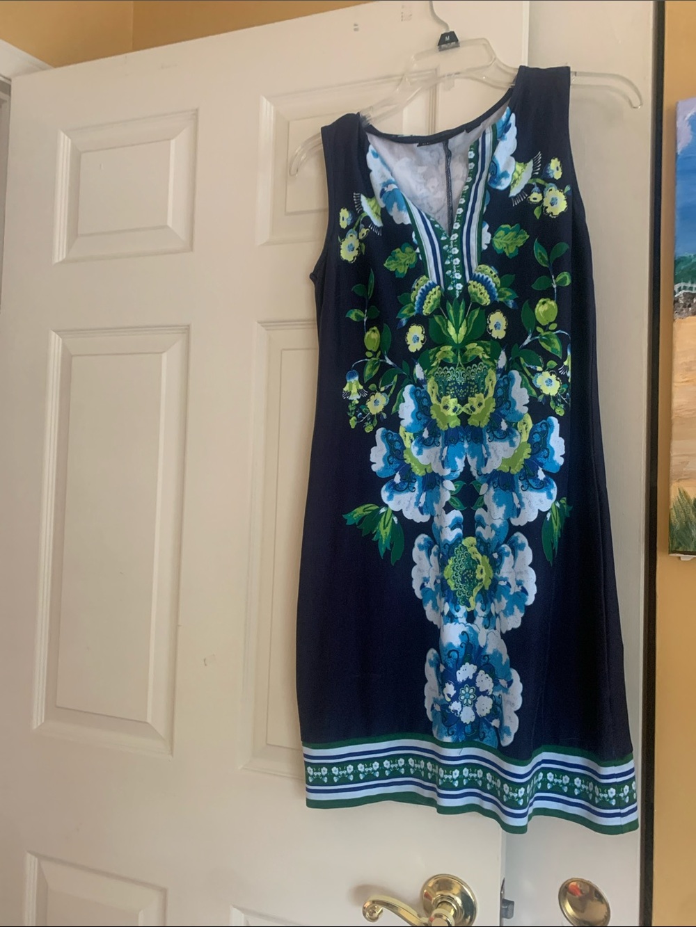 New York & Company Navy Dress with Blue and Green Floral Trim
